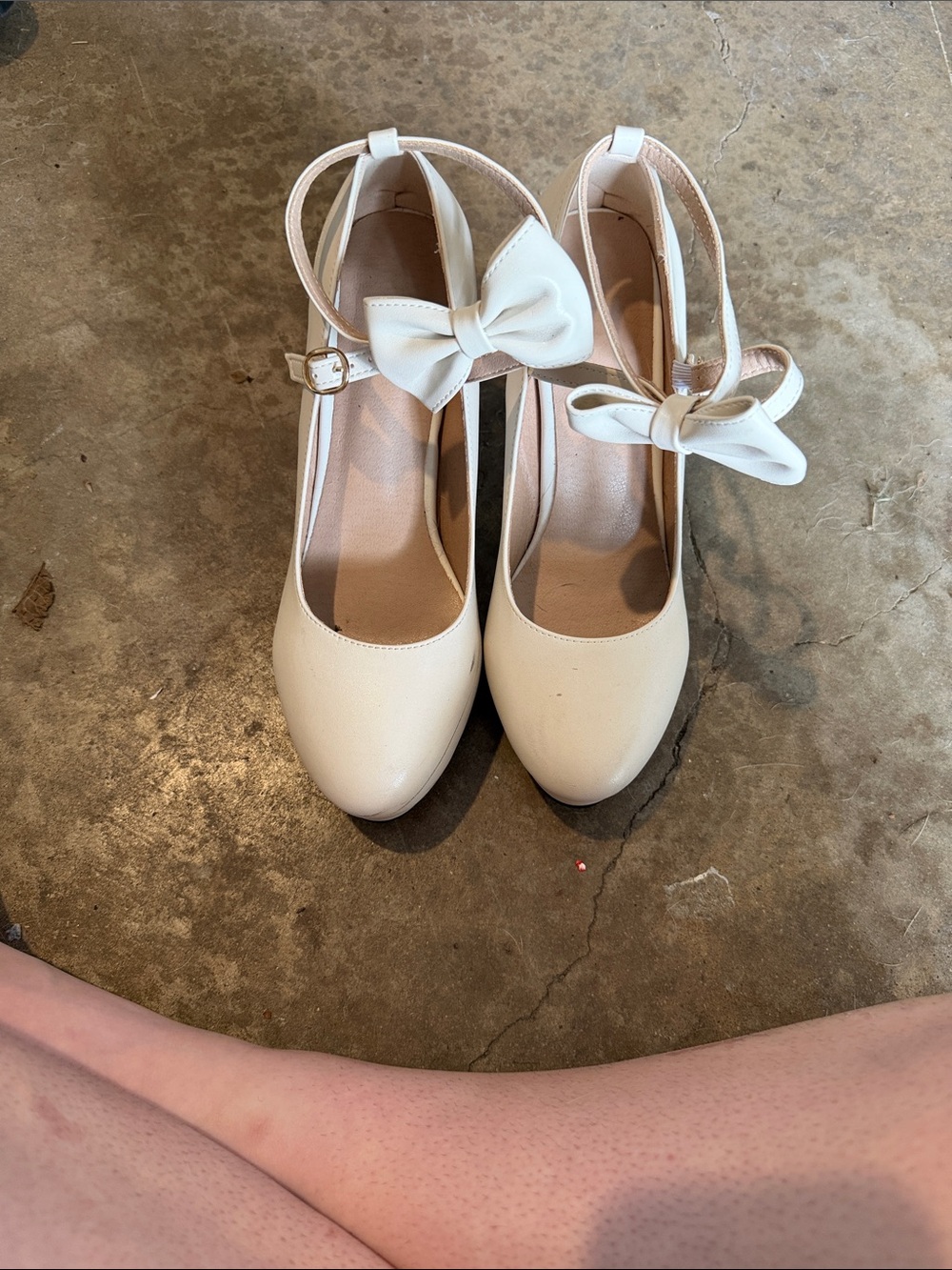 SHEIN Cream Bow Ankle-Strap Heels for Women